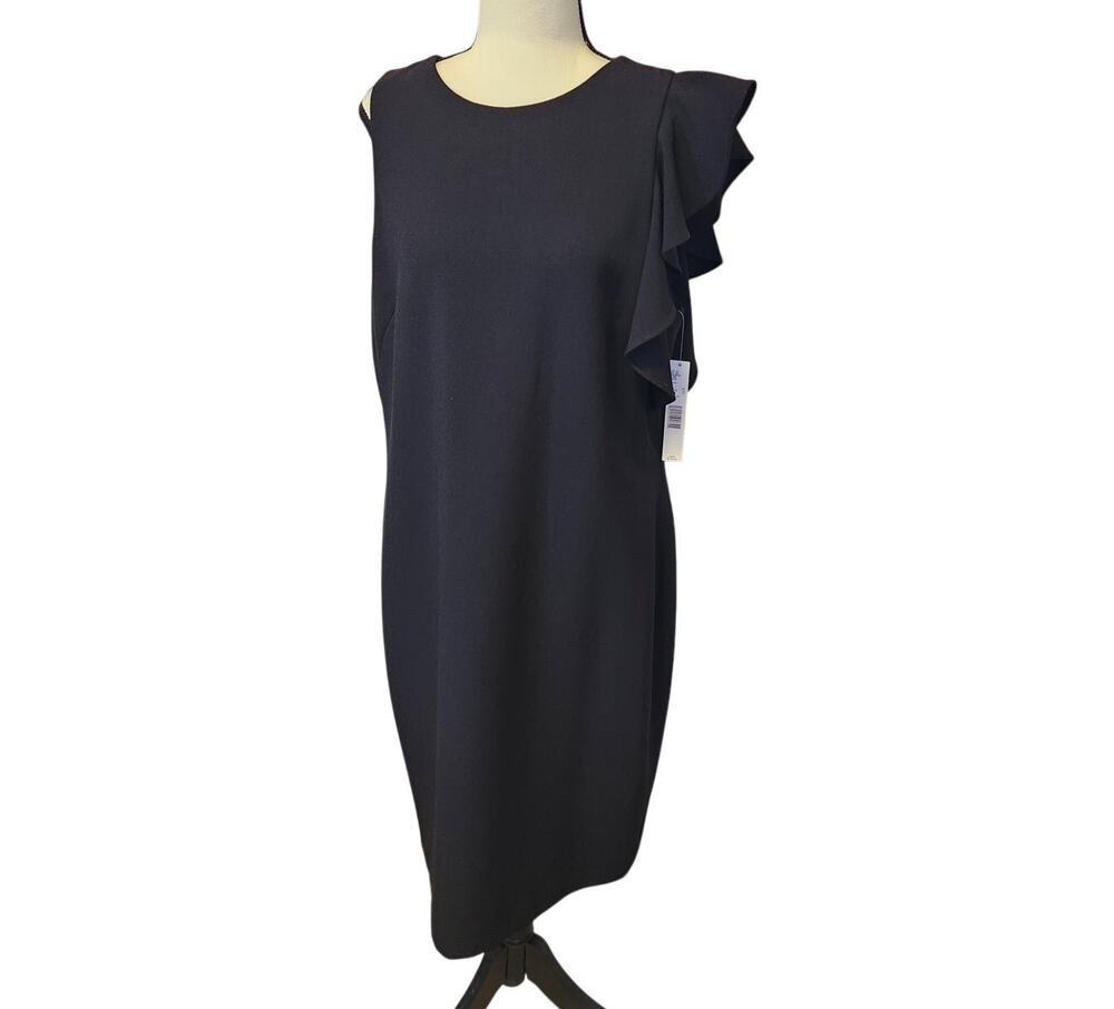 Adrienne Vittadini Terri Black Ruffle Cocktail Party Sheath Dress Women 14